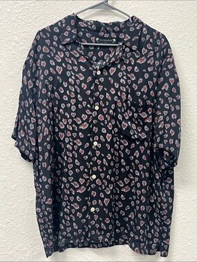 All Saints Black and Red Heart Print Short Sleeve Button Down Shirt
#1120